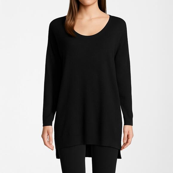 NWT NEW Neiman Marcus Cashmere Black Scoop Neck Tunic Sweater Size S - Picture 1 of 7